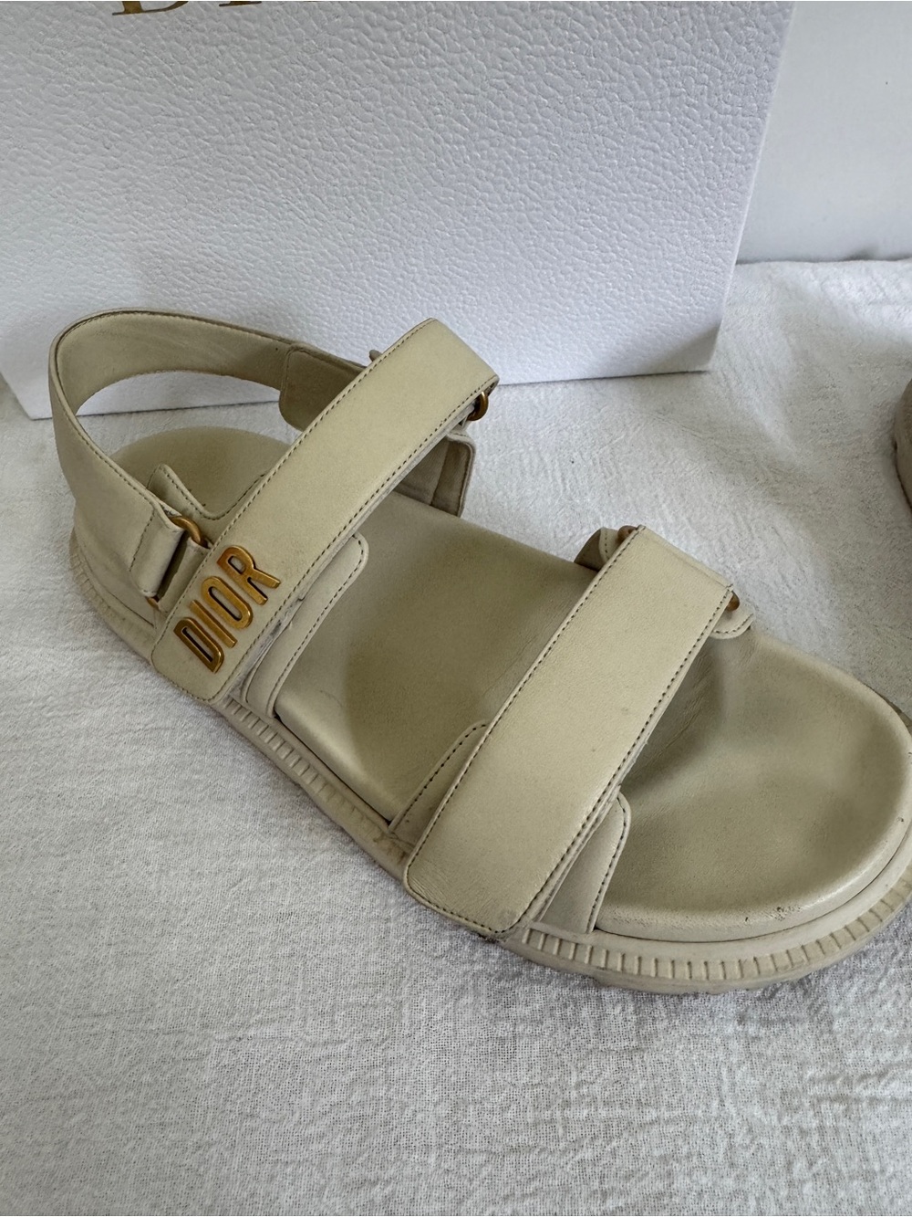 Dior Cream Leather Logo Strap Sandals with Gold Hardware - Picture 5 of 5